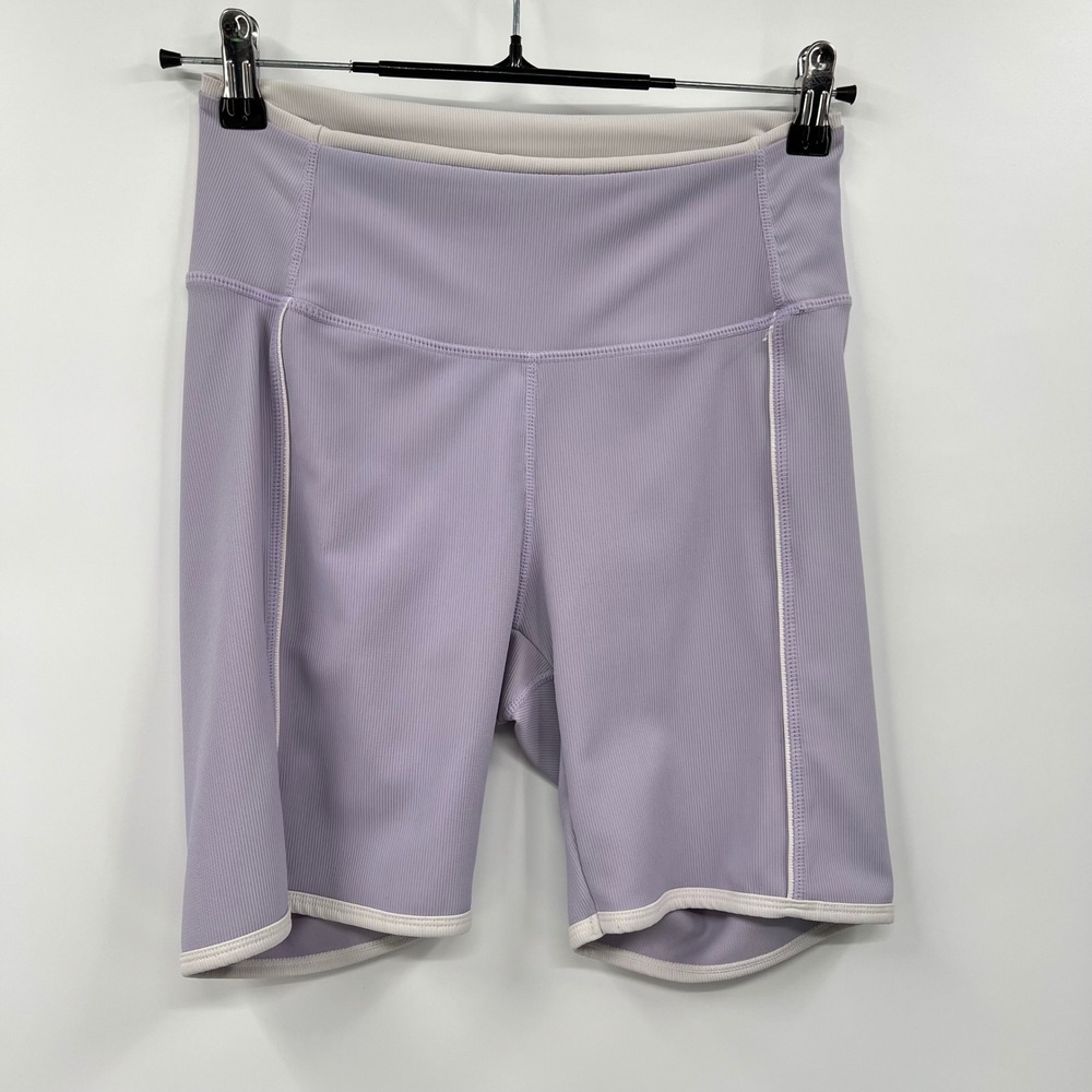 Wilo The Label Medium Biker Shorts Womens Lavender Purple Ribbed Contrast Piping